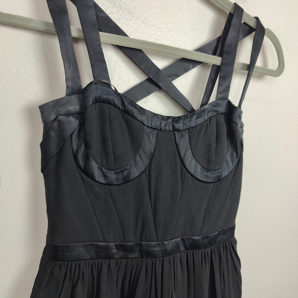 H&M x Versace Silk Dress Women XS Black Corset Bustier Strap Mini Layered Ruffle - Picture 4 of 8